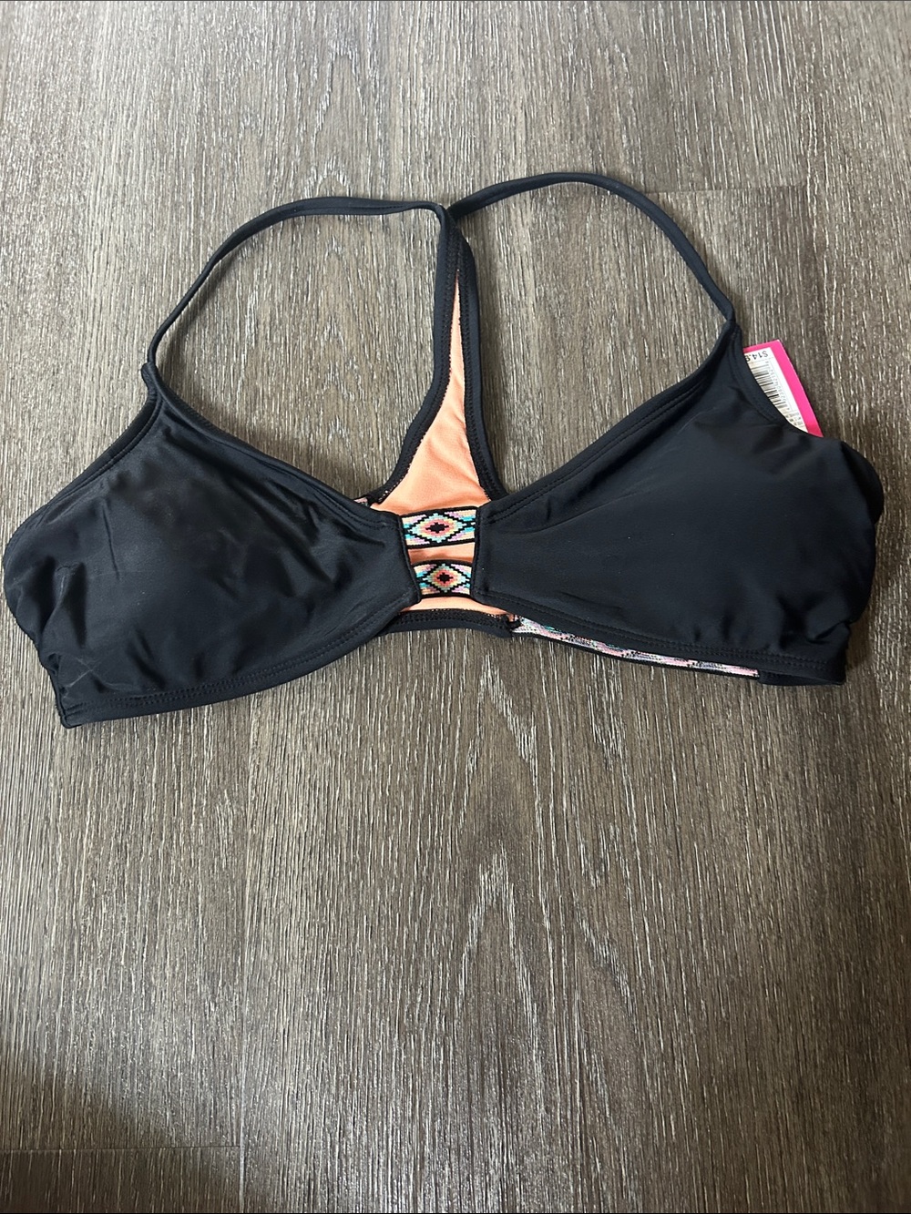 Xhilaration Black Racerback Bikini Top with Peach Accent